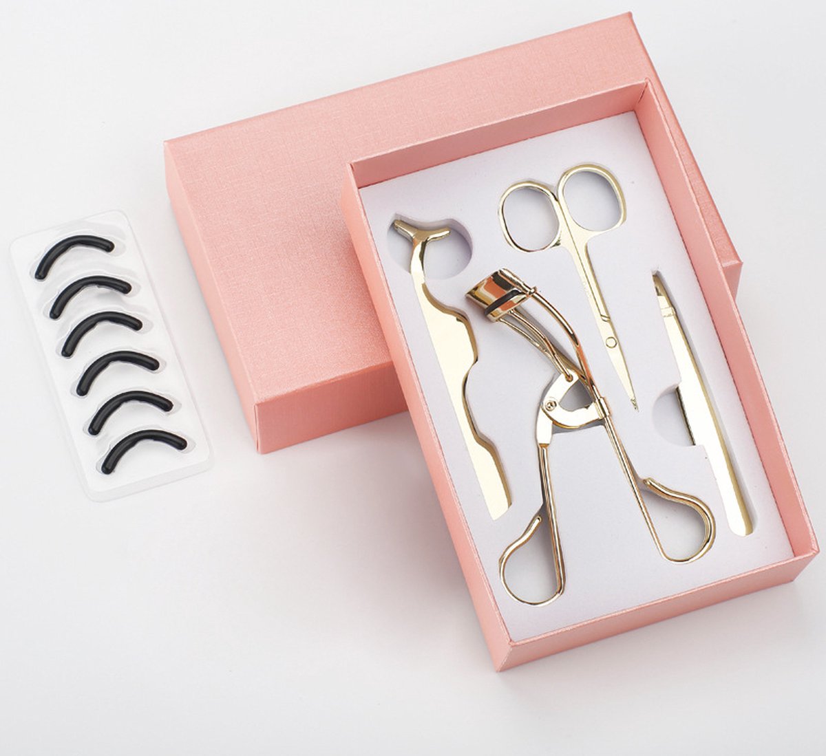 Goedkoopste Wimperkruller,Wenkbrauwen set - 4 Stuks Rvs Valse Lash Applicator 4 In 1 Tweezer Clip Schaar Make-Up Tools Professionele Enten Wimperkruller Kit - Goud