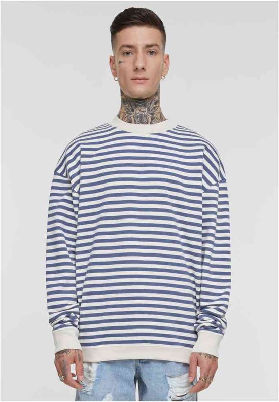 Urban Classics - Striped Crewneck sweater/trui - XXL - Beige/Blauw