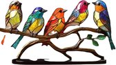 Clixify Vogel beeldje glas in lood effect - gemaakt van Acrylglas - 5 vogels - Vogel beeldjes Decoratie - Vogel beeldjes binnen - Glas in lood raamdecoratie - Glas in lood vogels