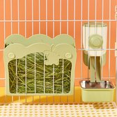 Lapins à foin, kit d'alimentation 3 en 1 avec bol de nourriture et entonnoir suspendu pour la cage, nourriture au foin pour lièvres cobayes chinchilla (vert)