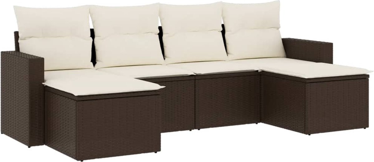 vidaXL 6-delige - Loungeset - met - kussens - poly - rattan - bruin