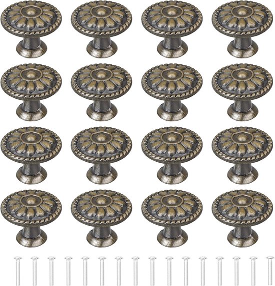 Boutons de meuble Bronze 16 pièces Fleurs' armoire motif floral poignées de tiroir rondes bouton de meuble boutons de commode en bronze boutons de tiroir Set bouton de placard pour commode de Meubilair