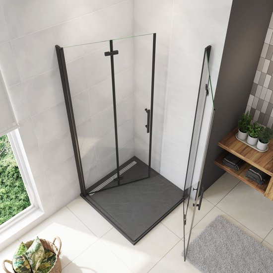 VBChome Douchecabine 80 x 100 cm, Goud, 190 cm, 5 mm Hoekinstap, Vierkante Douchewand Met Schuifdeur, Helder Veiligheidsglas