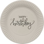 Folat - Crème noir borden happy birthday - 8 stuks - 23 cm