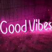 ZoeZo - Neon Wandlamp Good Vibes - Roze - LED - Inclusief 2 ophanghaakjes - Neon Verlichting - Sfeerverlichting - Led lamp - Neonlicht - Neon lamp