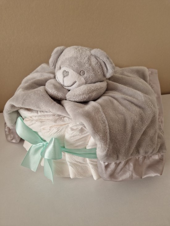 Luiertaart small Knuffeldoekje neutraal - babyshower - kraamcadeau van Luiertaart — afbeelding 3