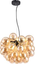 Olucia Cyril - Design Plafondlamp - 8L - Glas/Metaal - Amber;Zwart - Rond - 50 cm