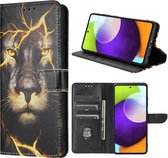 Convient pour Samsung Galaxy A52s / A52 case - Bibliothèque Solidenz - Phone case A52s / A52 - Cover Case - Lion head - Lion case - Avec porte-cartes - Lion