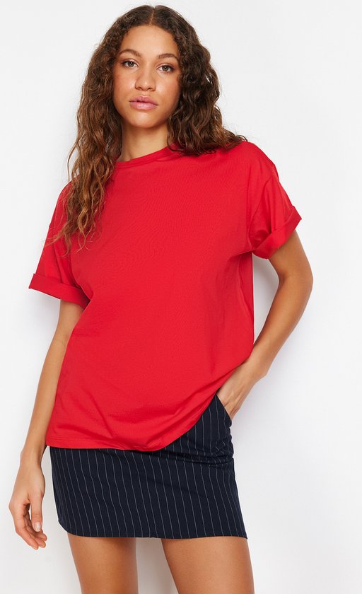 Trendyol TWOSS20TS0134 Volwassenen Vrouwen T-shirt Single pack - Rot - S
