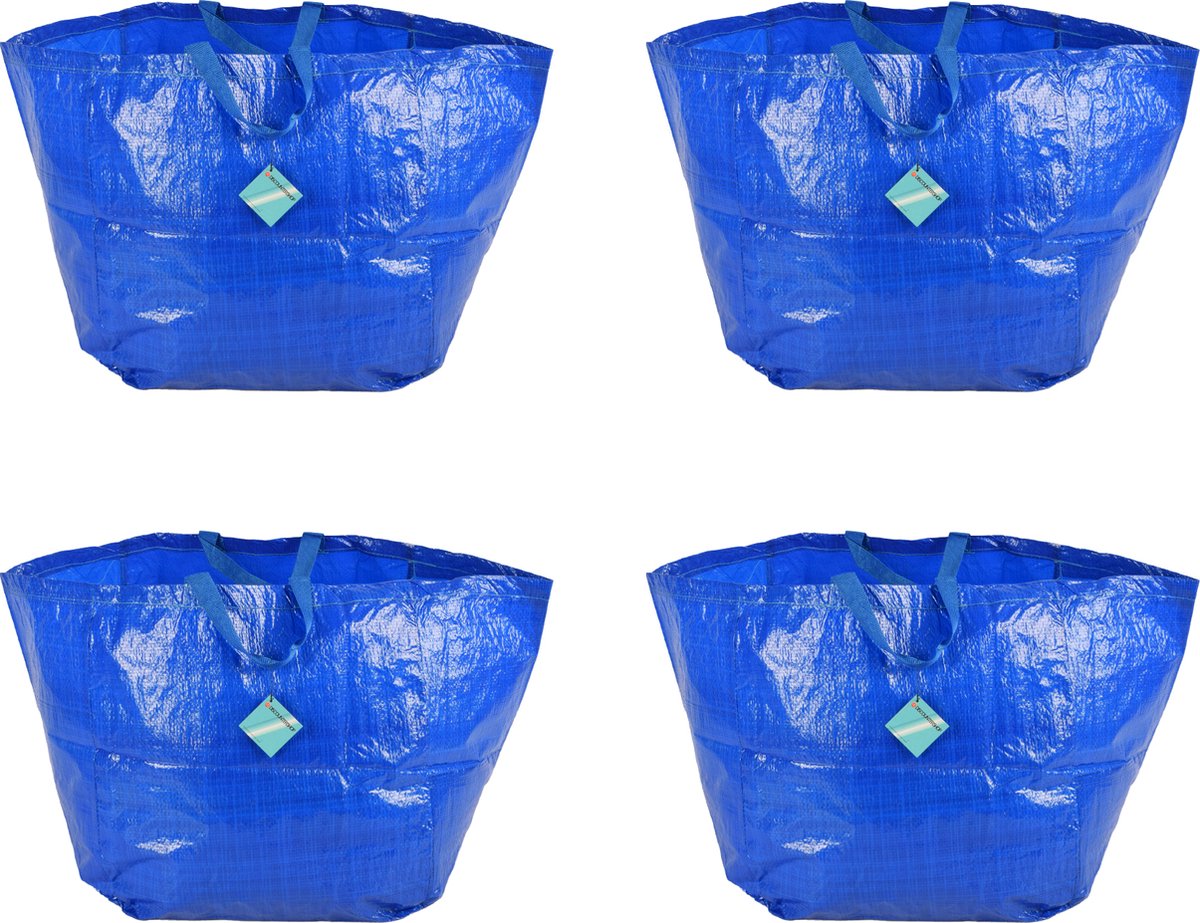 Boodschappentassen Duurzame Kunststof 4 Sets- Jumbo Formaat - Blauw - 37x40x41cm - 60 Liter Capaciteit - Grote Shopper, Reisgenoot en Stijlvolle Organizer - Opbergtas - Turkenzak - Perfecte Oplossing voor Dagelijkse Boodschappen