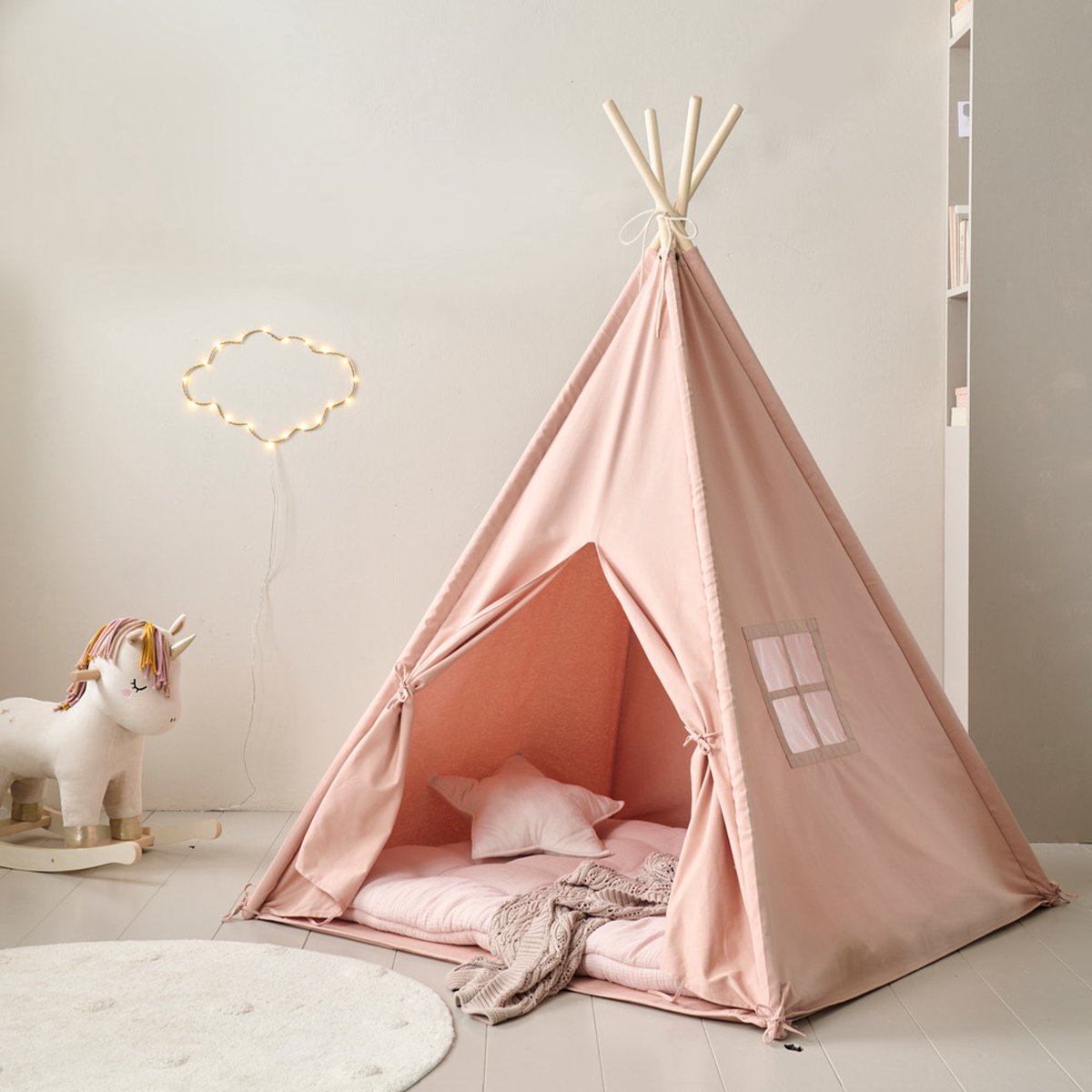 Petite Amélie Speeltent Roze - Wigwam met dunne Vloerbodem - Tipi voor Kinderen 100 % Katoen - Creëer een Magische Speelplek