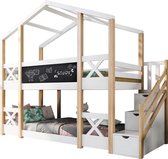 Merax Stapelbed 90x200 cm - Kinderbed met Opbergruimte en Valbeveiliging - Bed met Trap - Wit