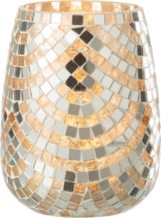 J-Line windlicht Mozaiek - glas - zilver/goud - large