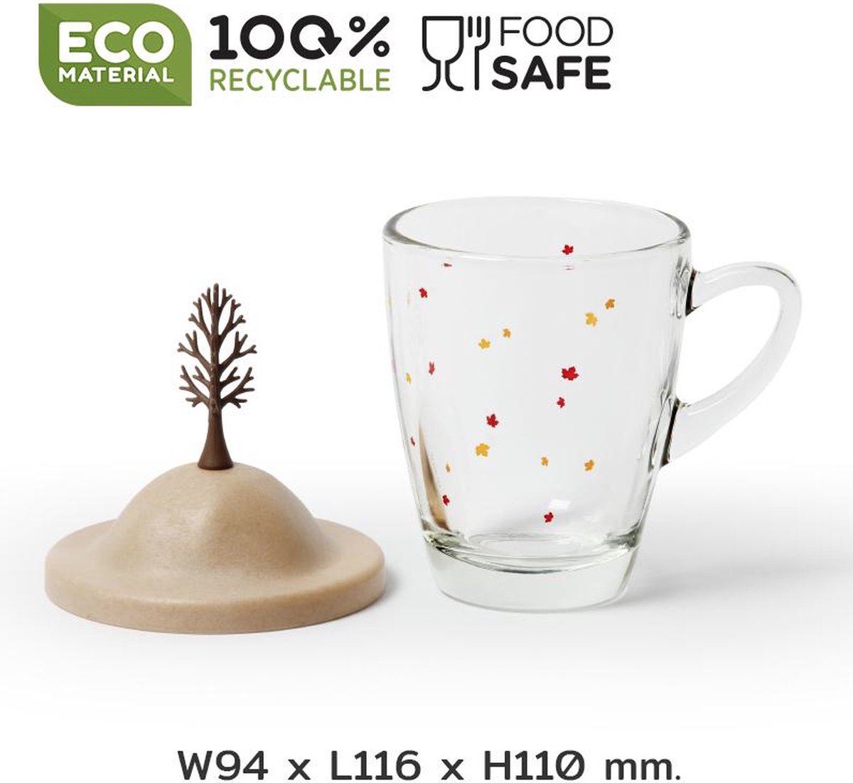 Qualy - Mok “Autum Mug” met deksel W94 x L116 x H110 mm 387 gr Materiaal: Gerecycled PP + Oceaanglas