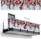Balkonscherm 500x120 cm - Balkonposter Bloemen - Roze - Planten - Wit - Muur - Balkon scherm decoratie - Balkonschermen - Balkondoek zonnescherm