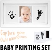 Babyfotolijstje Afdruk/Ink Set - Fotolijstje voor handafdruk, voetafdruk & foto's; cadeauset voor geboorte, doop, babyfeestje etc. 3-delig wit (Inkt)