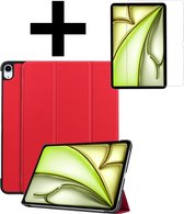 Hoes Geschikt voor iPad Air 2024 (11 inch) Hoes Luxe Hoesje Book Case Met Screenprotector - Hoesje Geschikt voor iPad Air 6 (11 inch) Hoes Cover - Rood