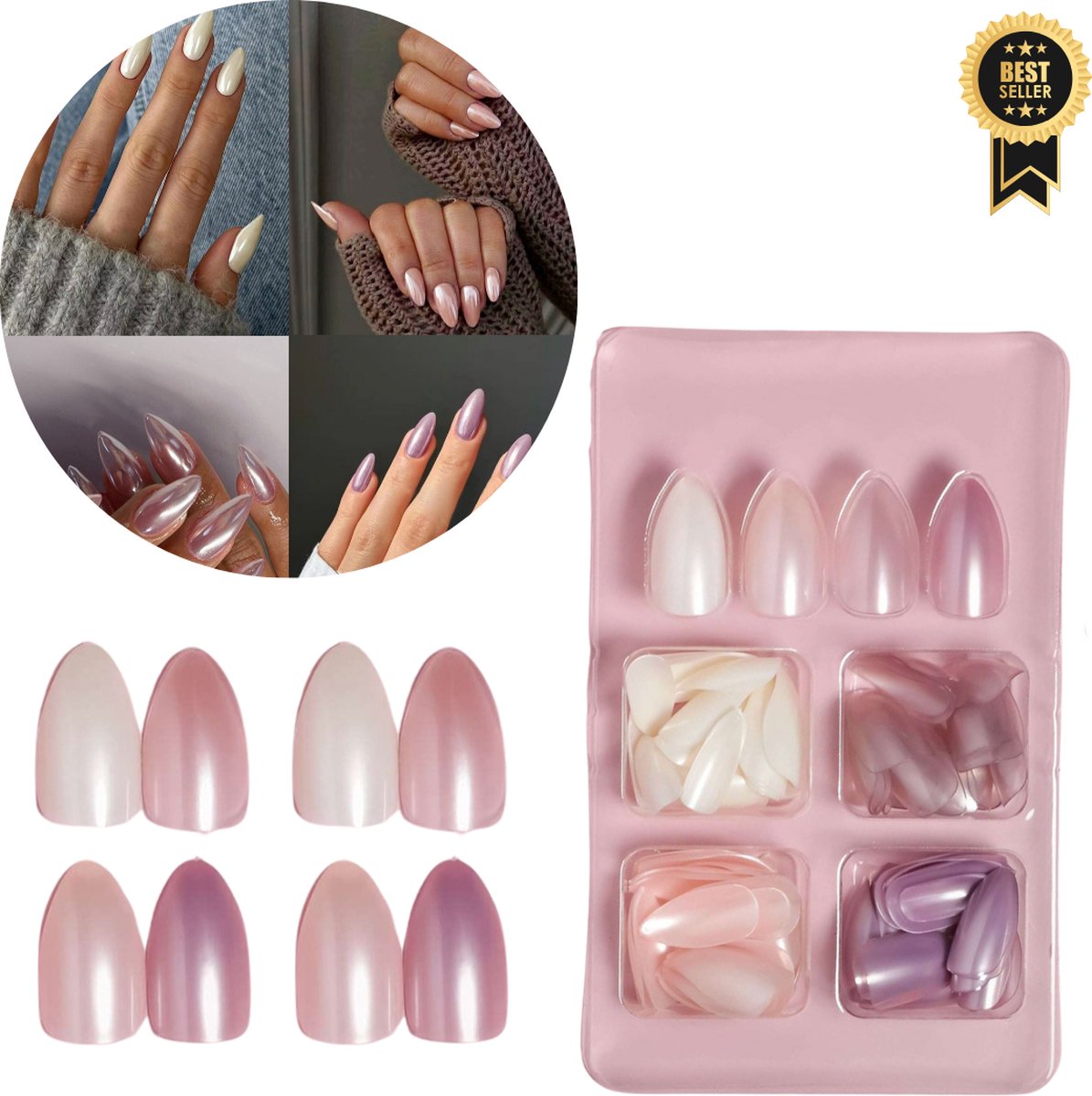 Goedkoopste GUAPÀ® Plaknagels | 96 stuks valse nagels | Press On Nails | Zelfklevende Plaknagels | Nepnagels | Kunstnagels | Compleet plaknagels starterspakket | Nagels Wraps | Nail Art | Zomer Nagels | 96 stuks plaknagels Parelmoer Tinten