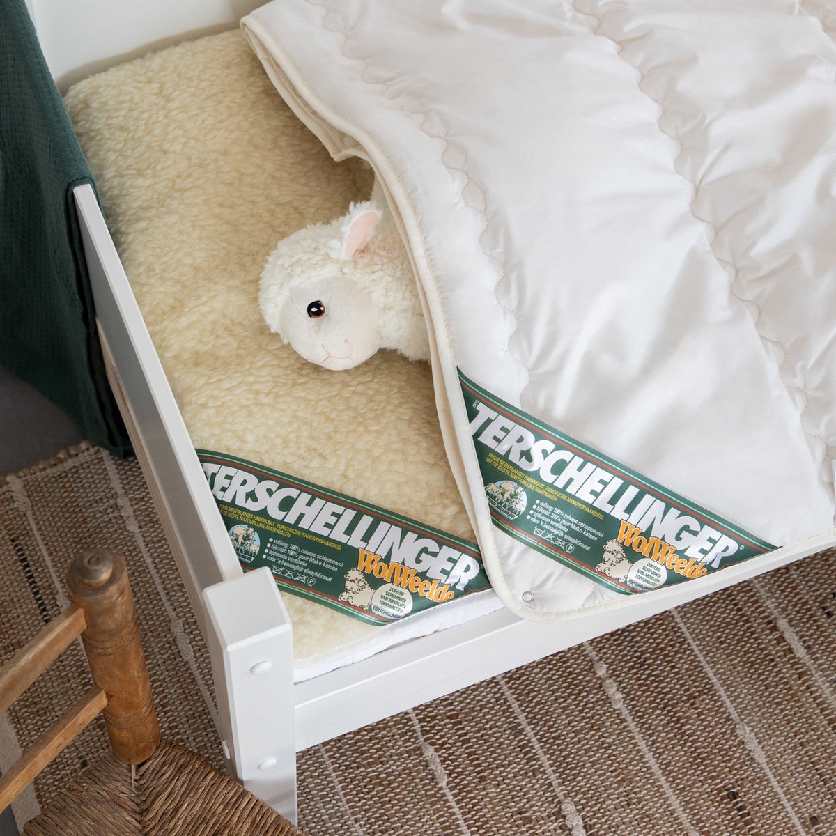 Terschellinger Wollen onderdeken -100% IWS Zuiver Scheer wollen topper - Puur Natuur topdek - 60x120 cm Ledikant – foto 5