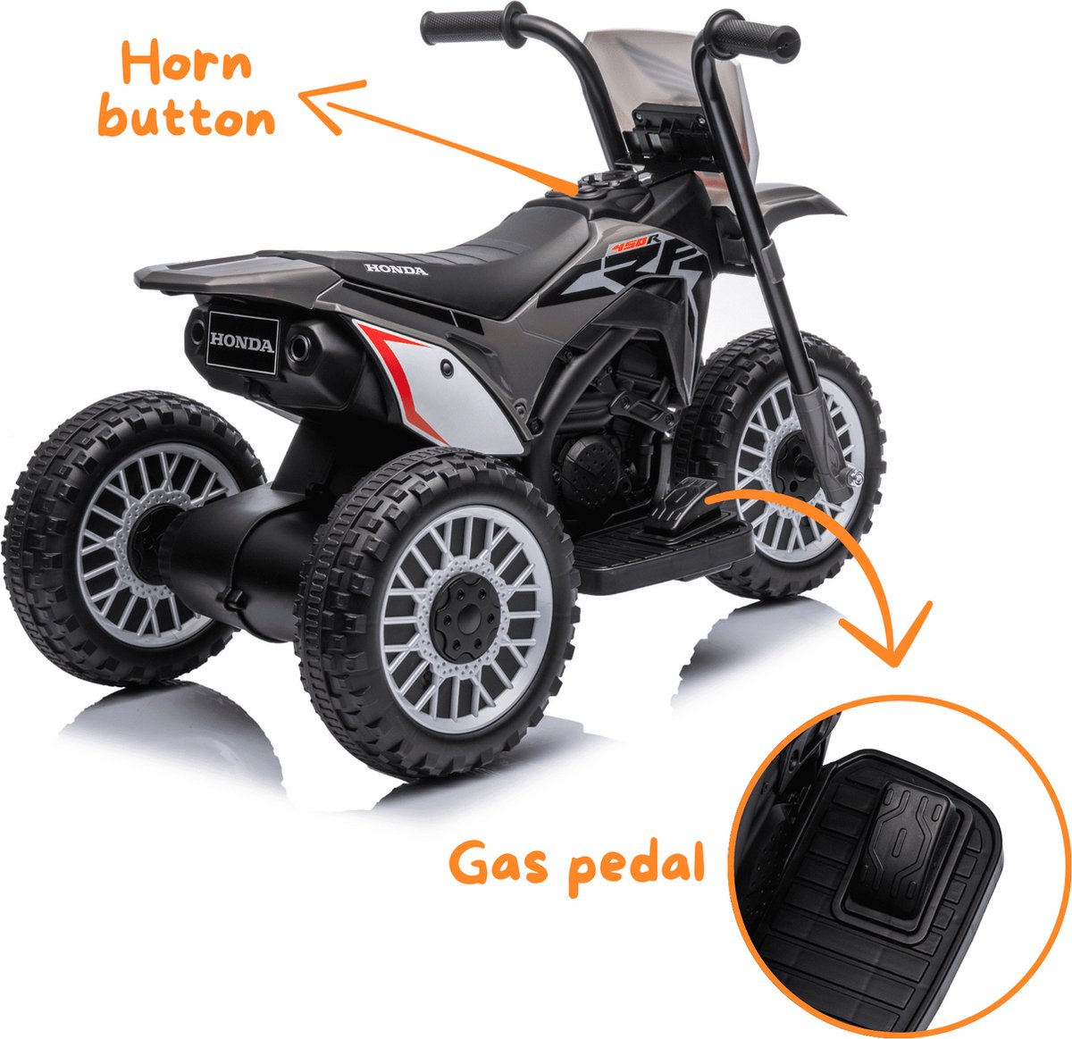 Honda CRF450 Elektrische Kindermotor 1 tot 3 jaar – Officieel Gelicentieerde Crossmotor met 3 Wielen voor Extra Stabiliteit – Li-ion Kindermotor met Claxon & Automatische Rem – Grijs — afbeelding 4