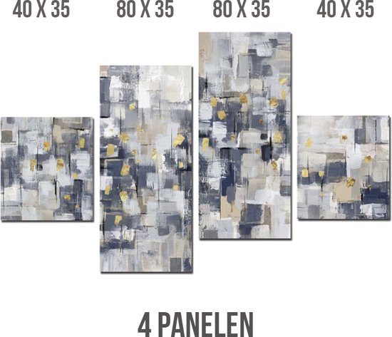 Allernieuwste peinture sur toile abstraite moderne à 4 panneaux en Grijs et Wit - Expérimental en 4 parties - 80 x 140 cm