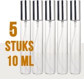 LaGloss® 5 STUKS Mini Parfum Verstuivers 10 ml Navulbaar - 5x Lege Helder Glas Hervulbare Parfumfles Tasverstuiver - 11.4 x 1.4 cm - 10ML - Ongeparfumeerd - Zilver Dop