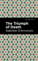Boek 'The Triumph of Death' van Gabriele D'Annunzio, met een retro patroon van blauwe ruiten met rode bloemen.
