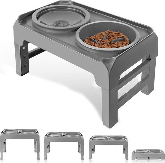 Raised Dog Bowls 4 Adjustable Heights Dog Bowl with Slow Feeder Food Bowls.Non Spill Water Bowl Set, Fits Heights 3.2, 8.7, 10.2, 11.8 for Small Medium Large Pets Dogs