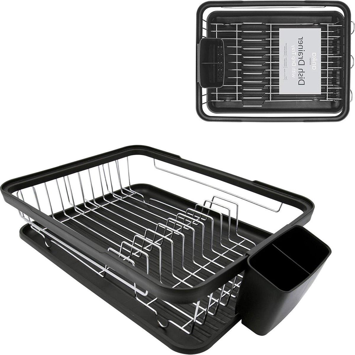 Keuken Afdruiprek met Aparte Bestek Houder en Verwijderbare Druppelbak Zwarte Kleur 41 x 32 x 95 cm Dish Drainer