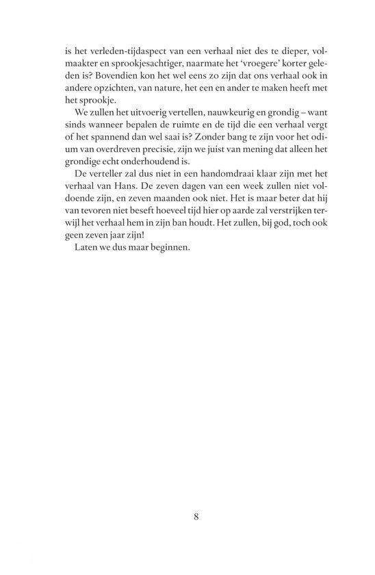 Tekstpagina uit een boek met een paragraaf over de vertelstijl en de tijdsduur van het verhaal.