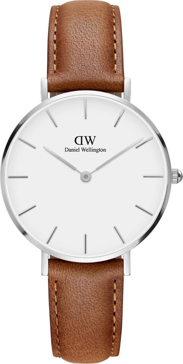 Daniel Wellington Petite Silver Durham White DW00100184 - Horloge - 32mm - Leer - Bruin