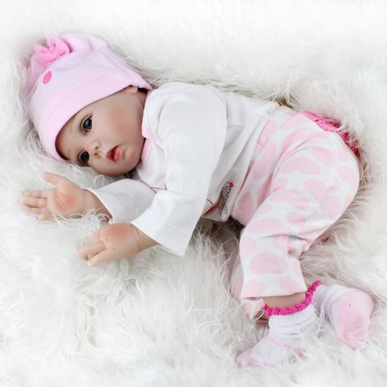 litteken US dollar sessie Reborn baby pop in wit pakje met beertje shirt, speen en flesje –  Levensecht en hand... | bol.com