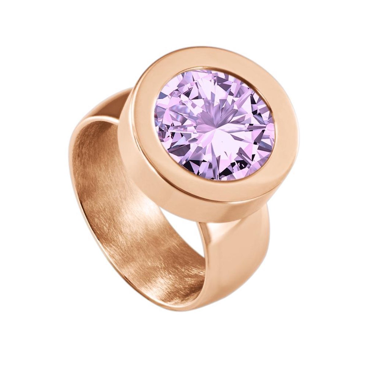 Quiges RVS Schroefsysteem Ring Rosékleurig Glans 18mm met Verwisselbare Zirkonia Paars 12mm Mini Munt