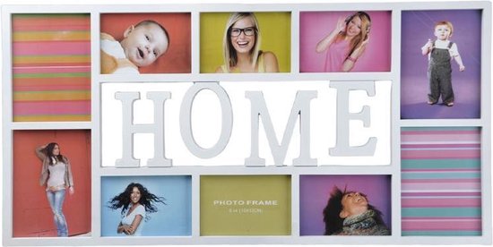 Multi fotolijst met tekst "Home" – Wit