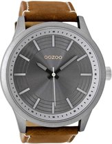 OOZOO Timepieces - Titanium horloge met cognac leren band - C9076