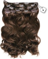 Clip in Extensions, 100% Human Hair, Body Wave, 22 inch, kleur #4 Chocolate Brown - 105gram