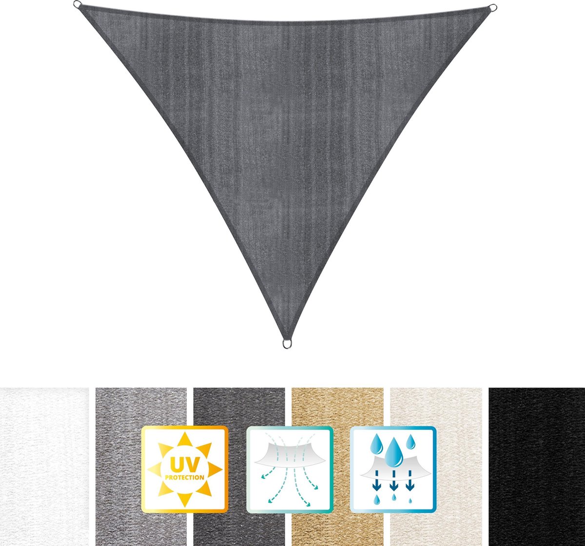 Driehoekige luifel van Lumaland incl. spandraden |polyester met dubbele pu-laag | Driehoek 3 x 3 x 3 meter | 160 g/m²