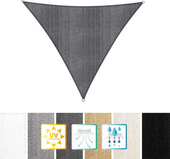 Driehoekige luifel van Lumaland incl. spandraden |polyester met dubbele pu-laag | Driehoek 3 x 3 x 3 meter | 160 g/m²