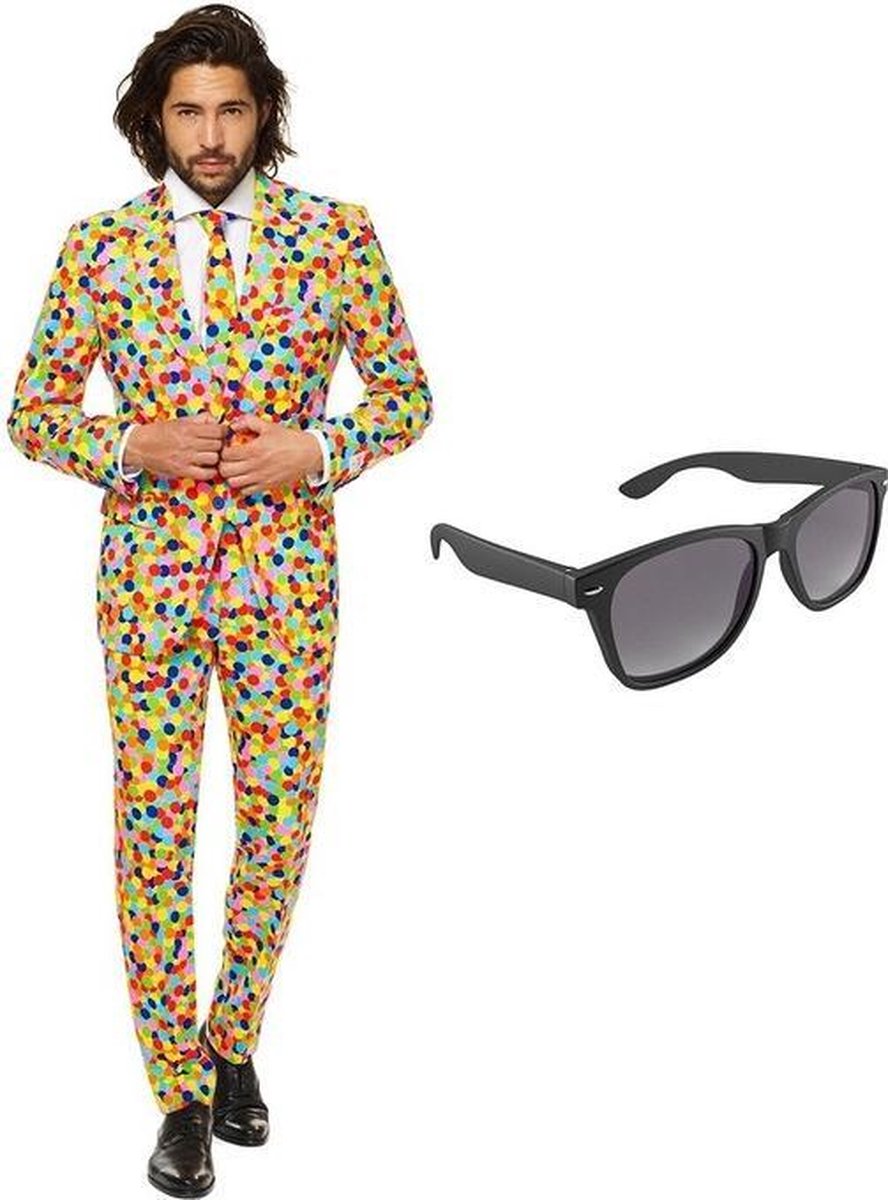 Confetti print heren kostuum / pak - maat 52 (XL) met gratis zonnebril |  bol.com