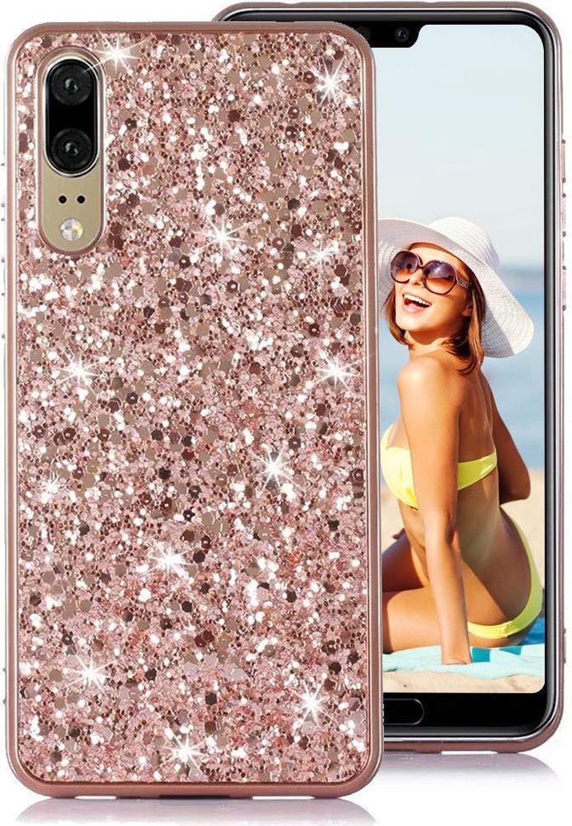 Telefoonhoes Geschikt voor: Samsung Galaxy A9 2018 Glitter Backcover Hoesje Roze
