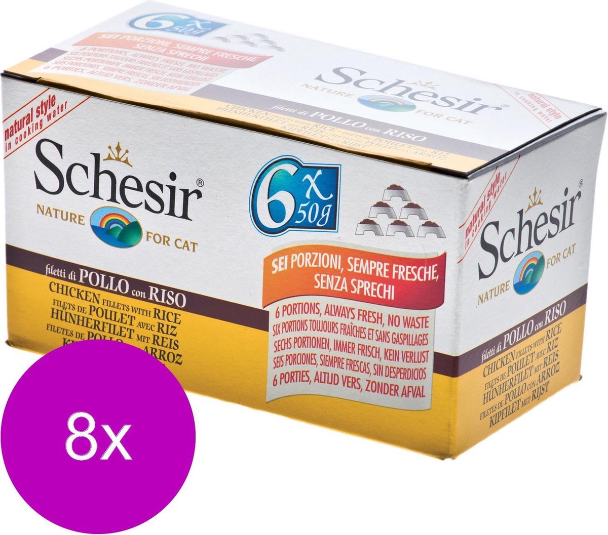 Schesir Schesir Kat Mp Blik Gekookt 6x50 g - Kattenvoer - 8 x Kip&Rijst