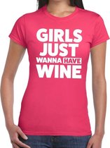 Girls Just Wanna Have Wine tekst t-shirt roze dames XL