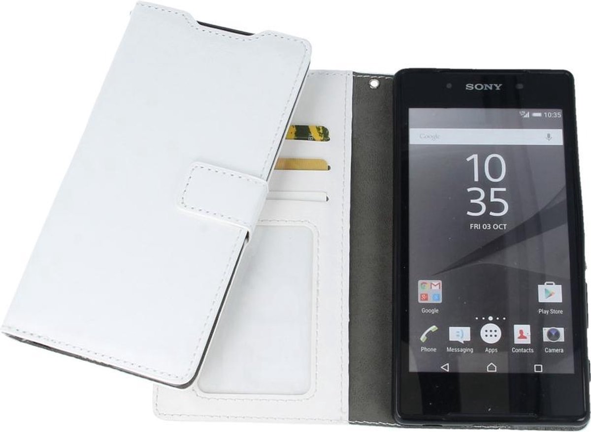 Sony Xperia C5 Luxury PU Leather Flip Case With Wallet & Stand Function Wit White