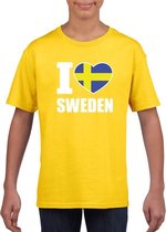 Geel I love Zweden fan shirt kinderen M (134-140)