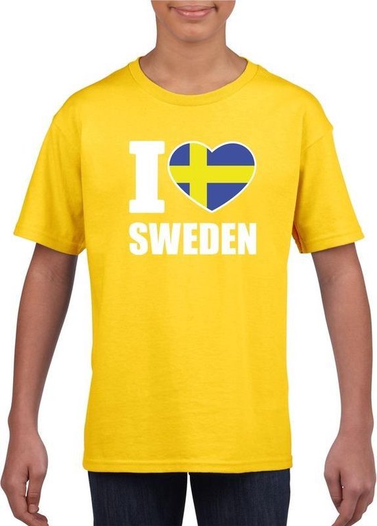 Geel I love Zweden fan shirt kinderen 134/140
