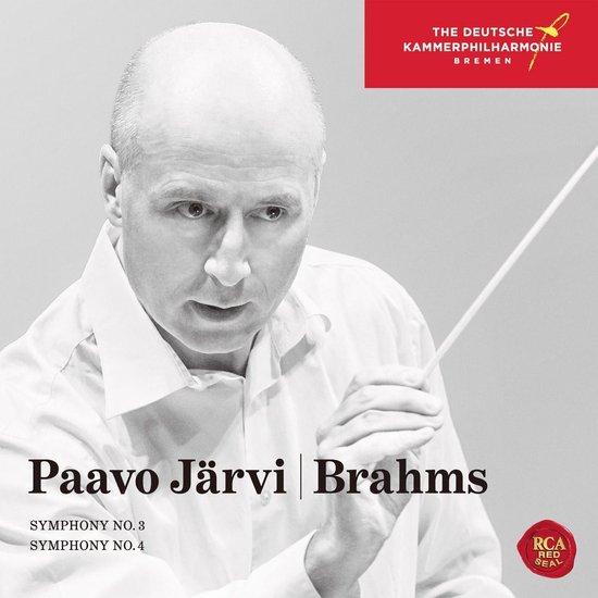 Paavo Järvi dirigeert Brahms Symfonie nr. 3 & 4. Gedrukt logo van The Deutsche Kammerphilharmonie Bremen.