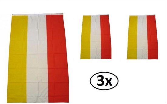 3x Vlag rood/wit/geel 90x150cm
