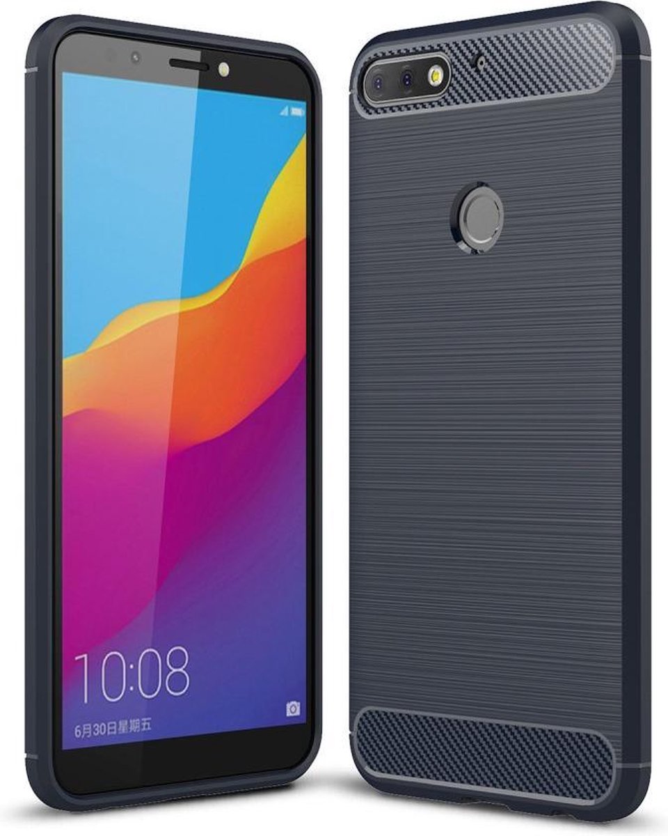 Armor Brushed TPU Back Cover - Geschikt voor Huawei Y7 (2018) Hoesje - Blauw