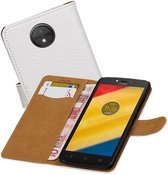 Croco Bookstyle Wallet Case Hoesjes voor Moto C Plus Wit