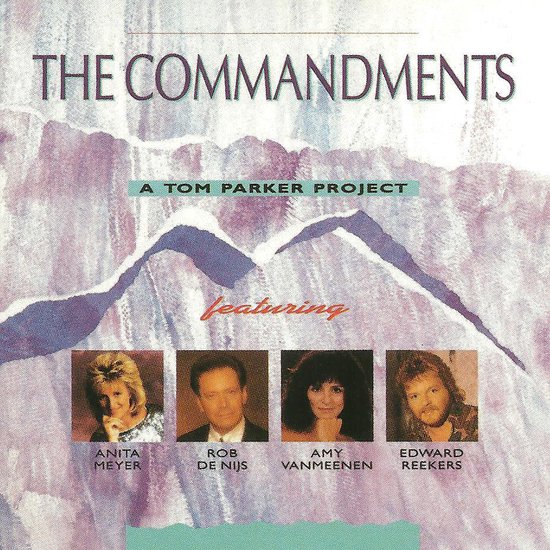 Albumhoes met vier portretten van de artiesten Anita Meyer, Rob de Nijs, Amy Vanmeenen en Edward Reekers onder de titel 'The Commandments'.